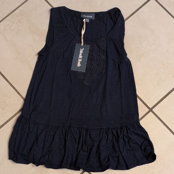NWT ModCloth Dark Navy Blue Sleeveless peplum tank crochet neck size XXS - Picture 2 of 9